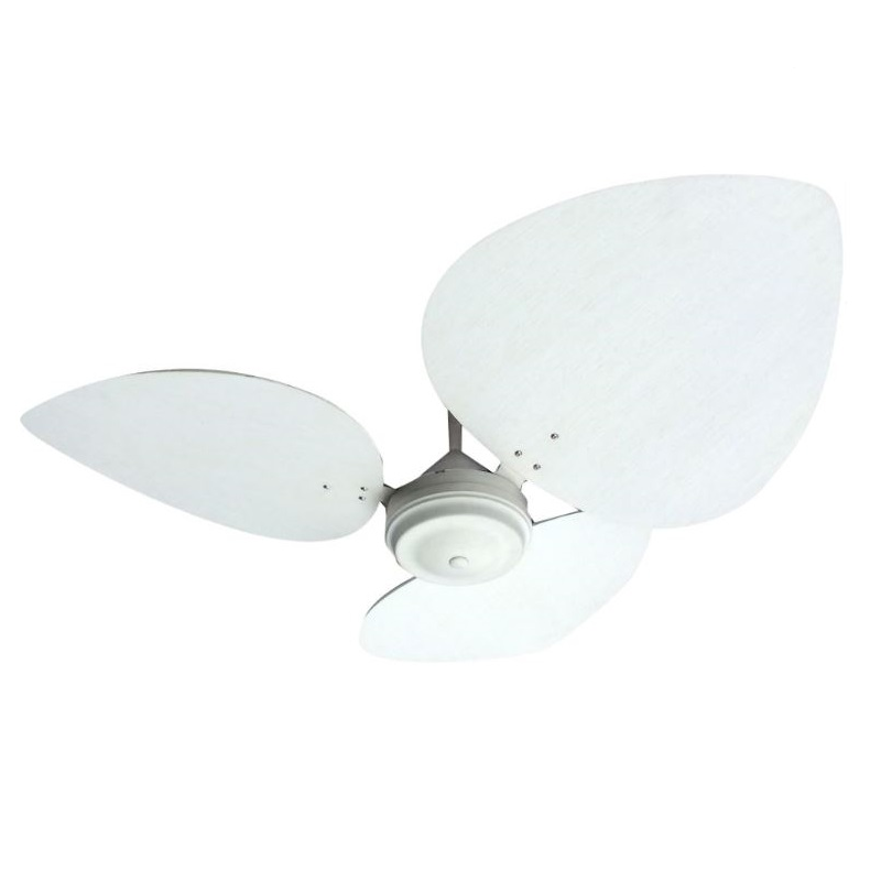 CEILING FAN WITH WOODEN FRENCH WHITE MOTOR AND PALM LEAF OVAL BLADES